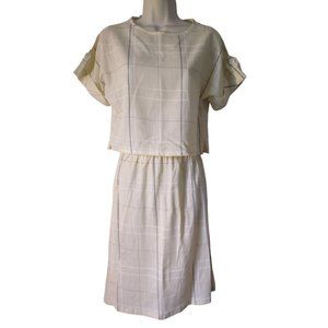 Vintage Blair Yellow A Line Skirt Mid Drift Oversized Shirt Crop Top Set sz S-M